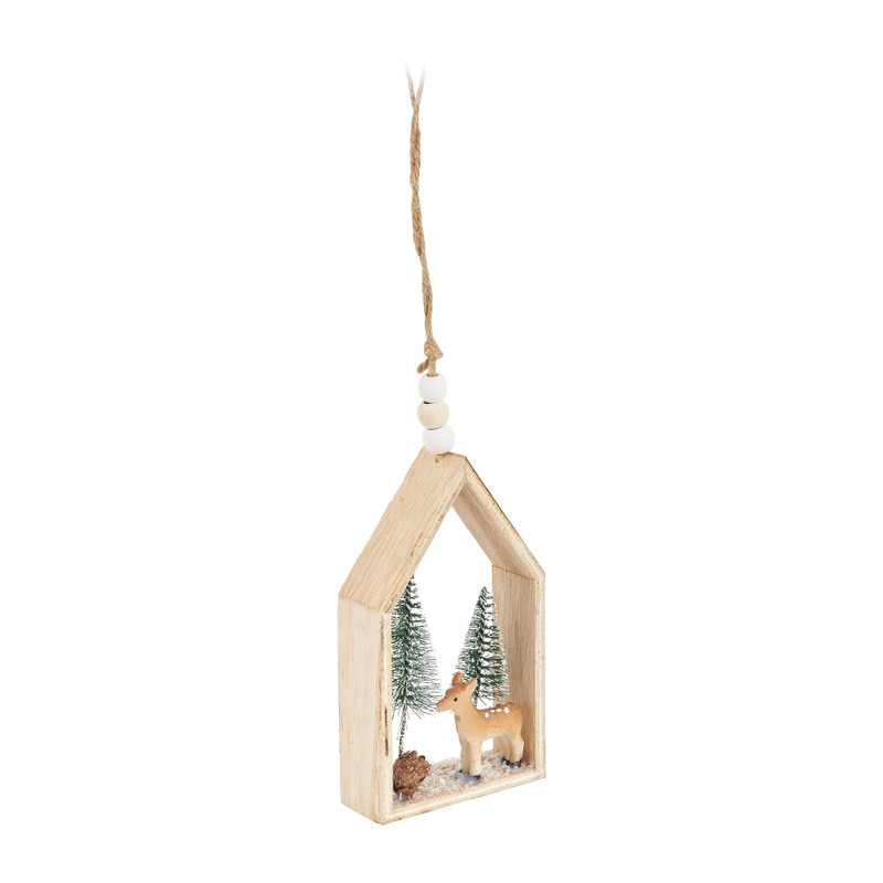 Huisje met rendier - hout/kunststof - 12 cm