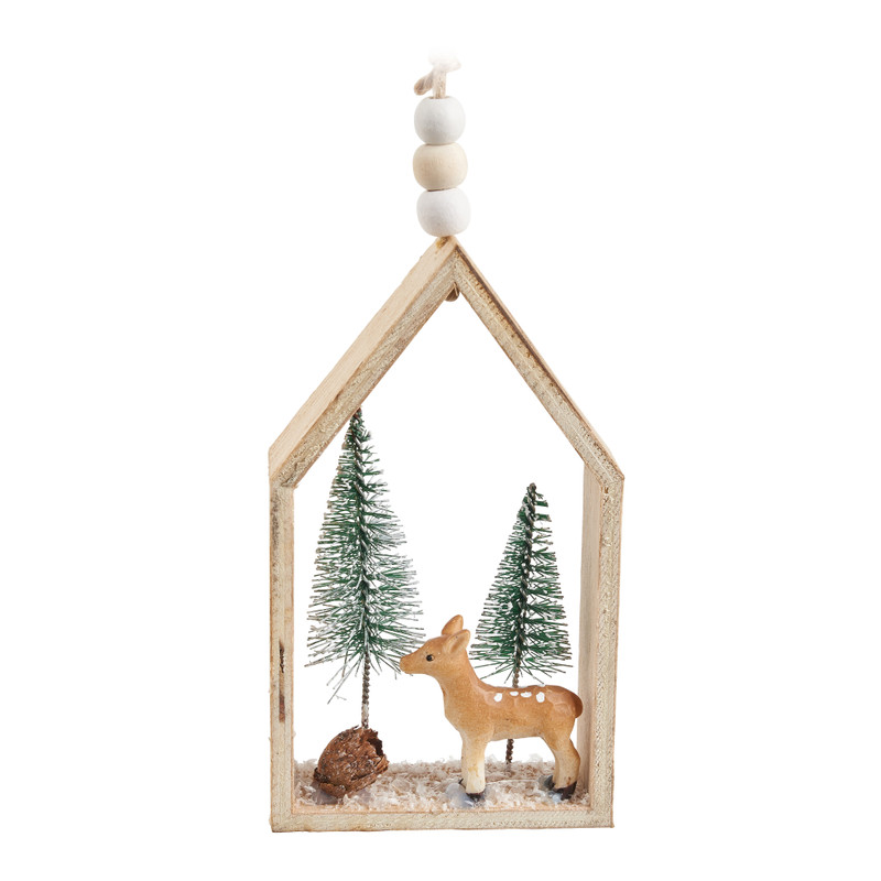 Huisje met rendier - hout/kunststof - 12 cm