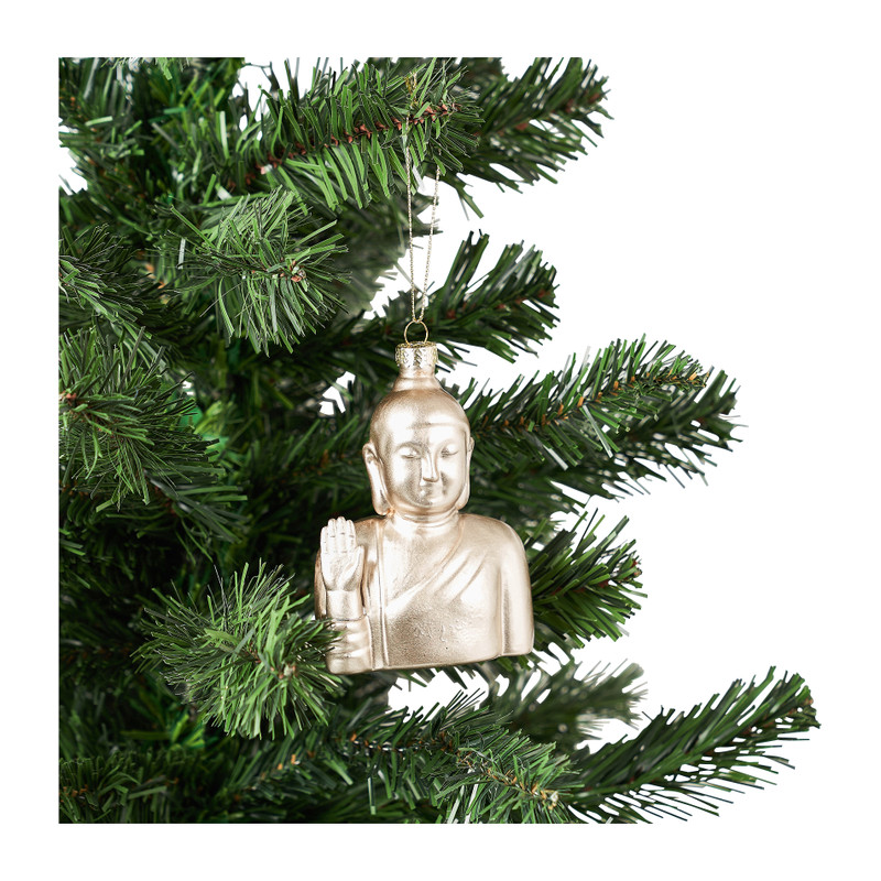 Kersthanger buddha - champagnekleur - 11 cm