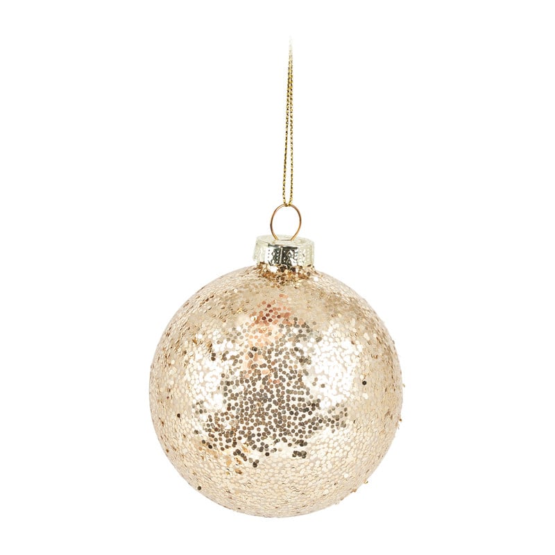 Kerstbal glitter - champagne - 8 cm