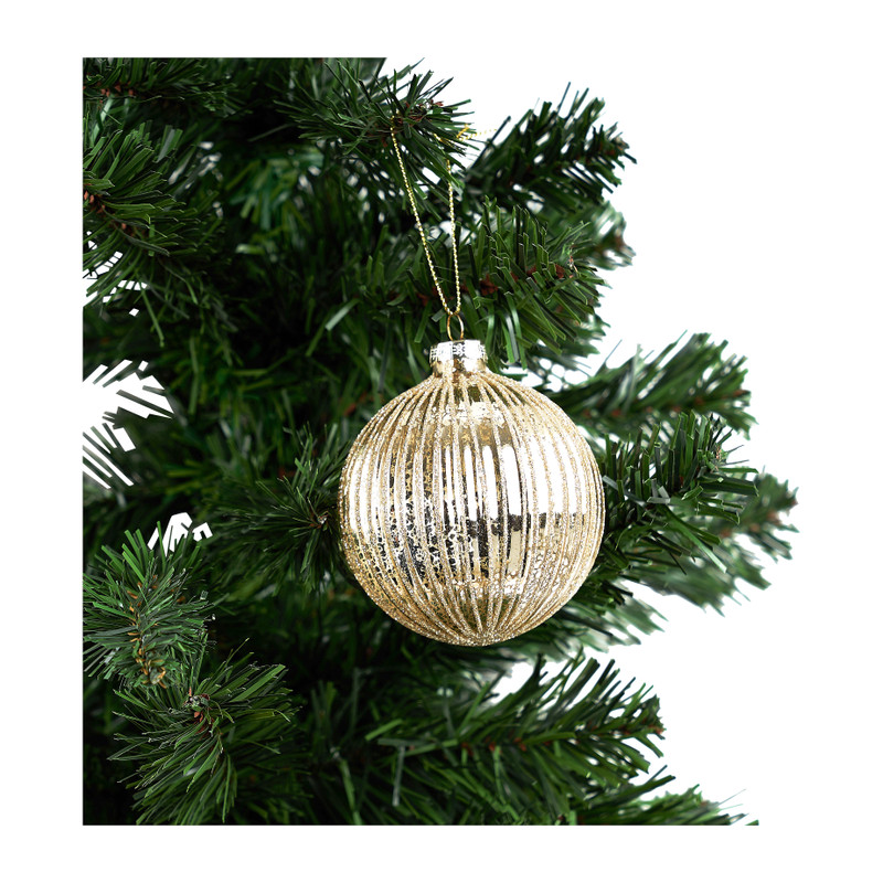 Kerstbal met strepen - goudkleurig - ø8 cm