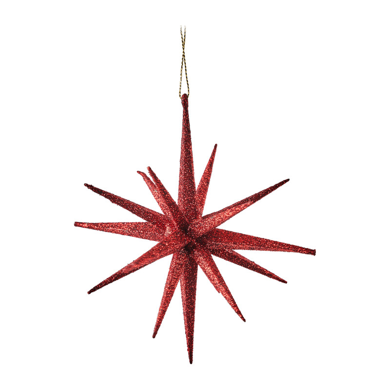 Kersthanger ster - rood/glitter - 14 cm