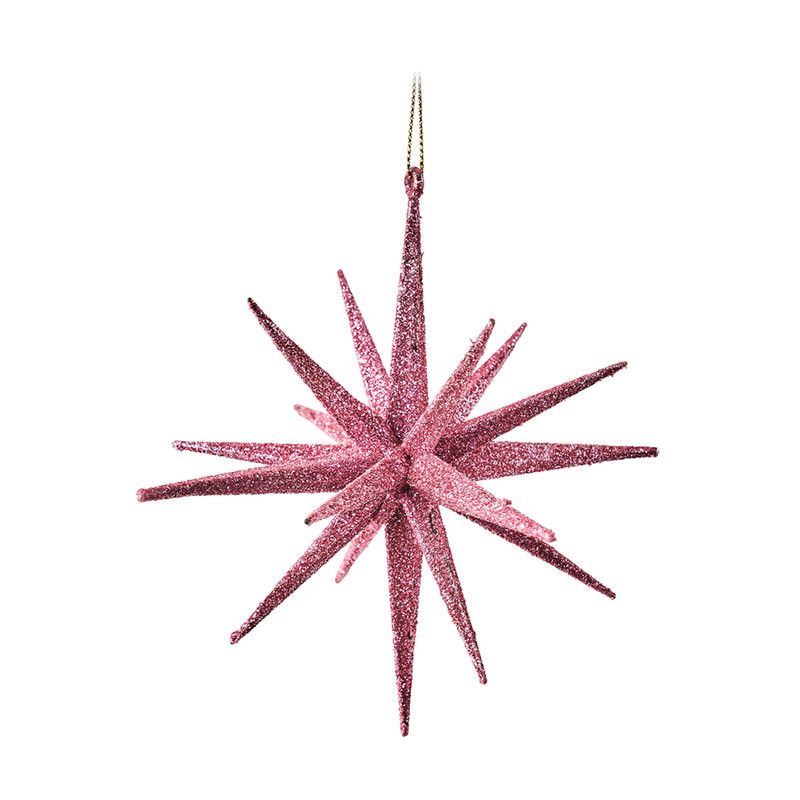 Hanger ster - roze/glitter - 14 cm