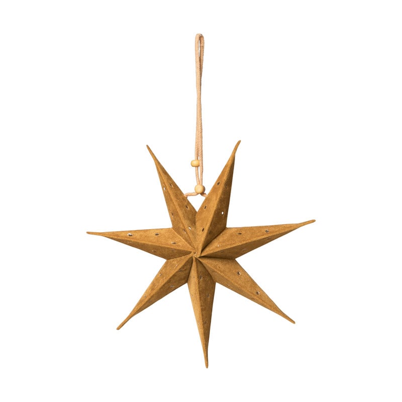 Kersthanger ster velvet - geel - 20 cm