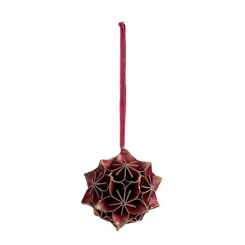 Hanger bloem - papier - rood - 10 cm
