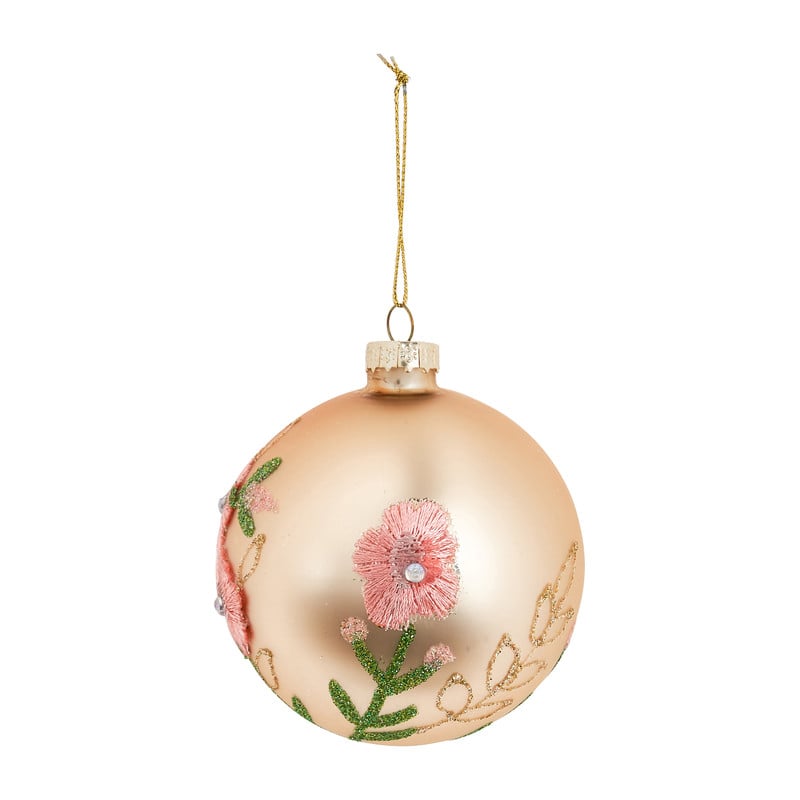 Kerstbal bloem mat - champagne - glas - 10 cm