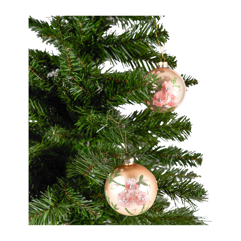 Kerstbal bloem mat - champagne - glas - 10 cm