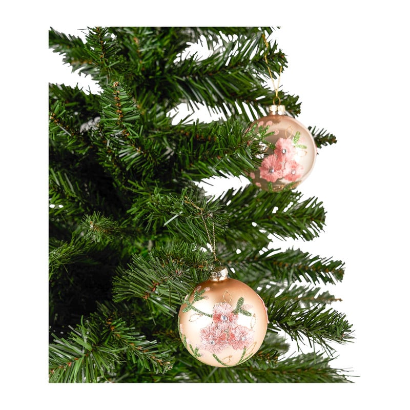 Kerstbal bloem - champagne - glas - 10 cm