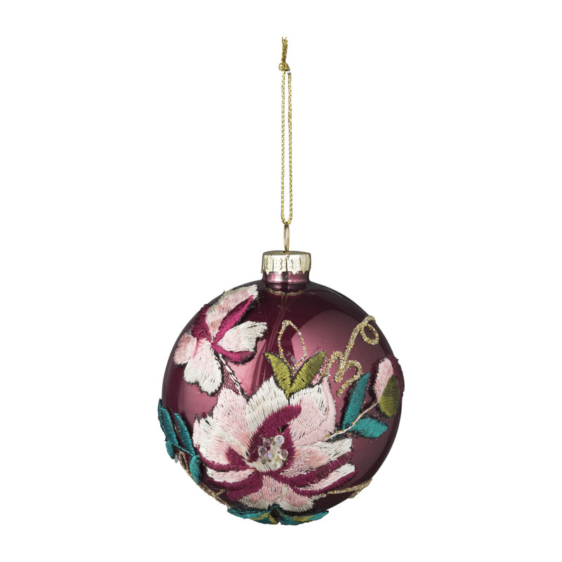 Kerstbal bloem mat - rood - glas - 8 cm