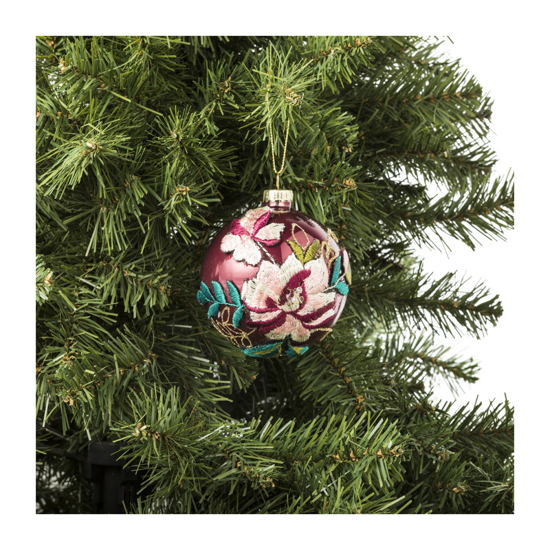 Kerstbal bloem mat - rood - glas - 8 cm