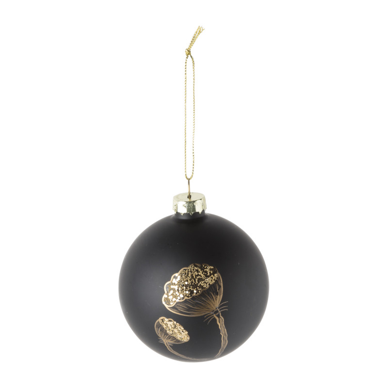Kerstbal bloem - zwart - 8 cm