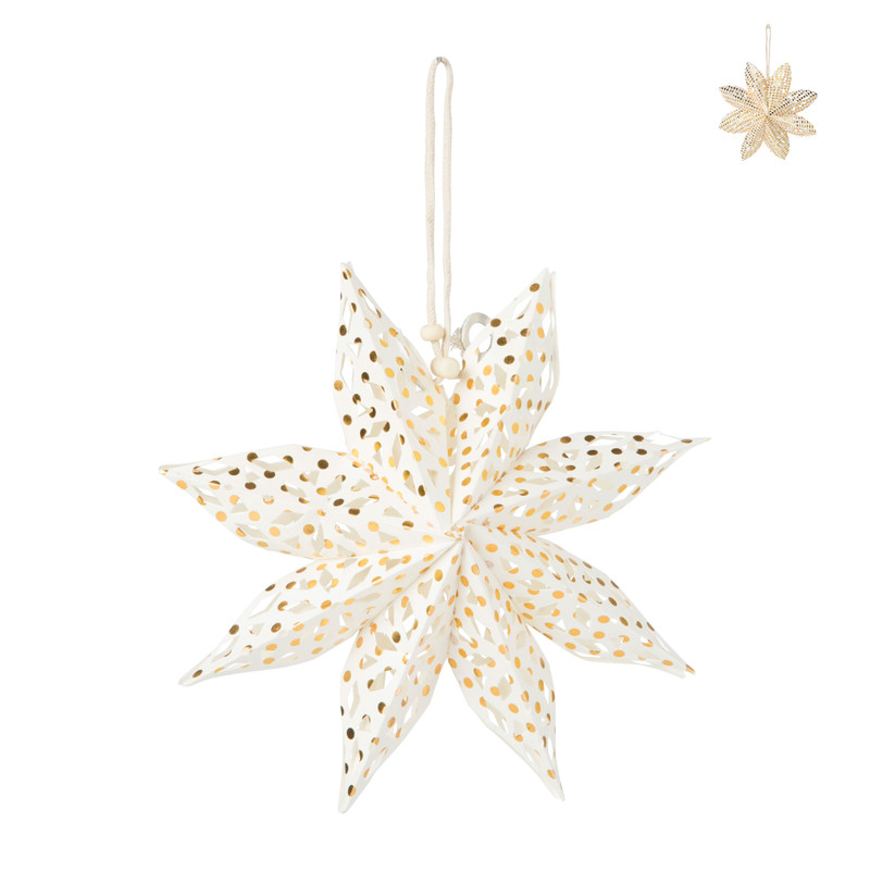 Kersthanger sneeuwvlok - wit/goud - 20 cm