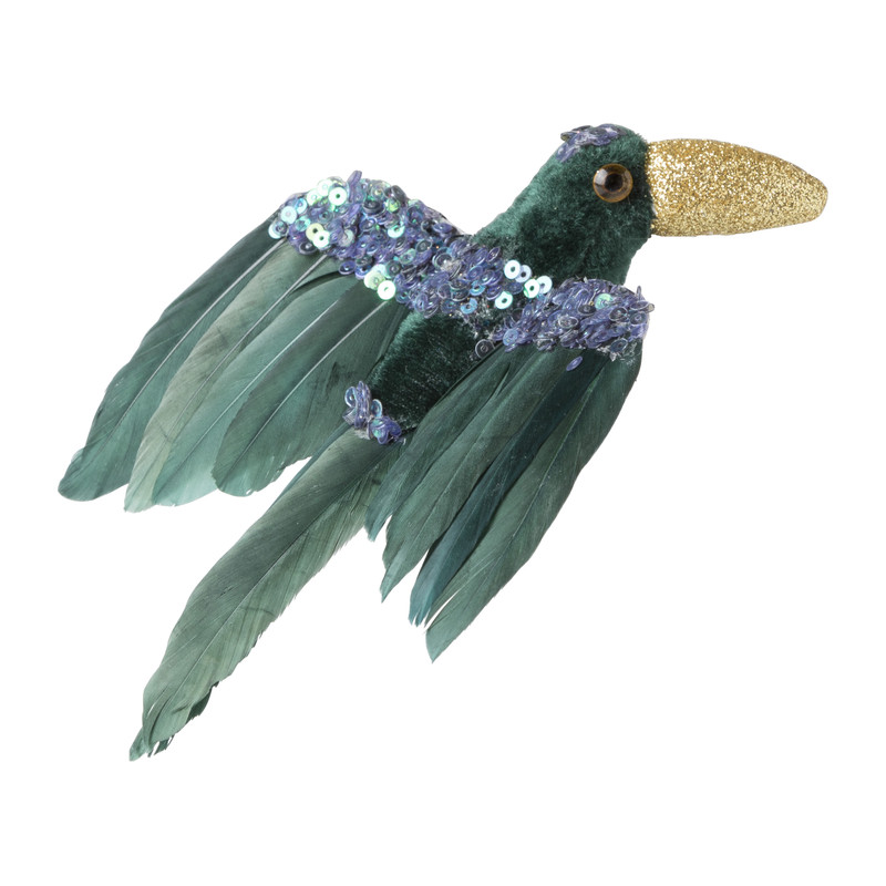 Toekan op clip - groen - 14 cm