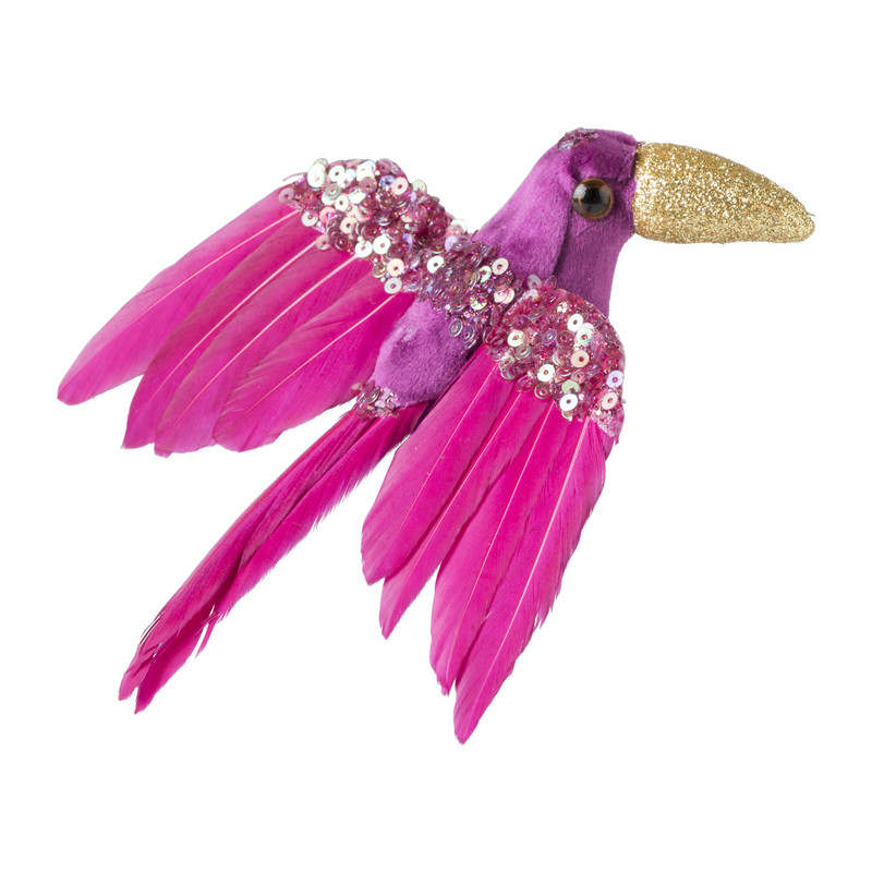 Toekan op clip - roze - 14 cm