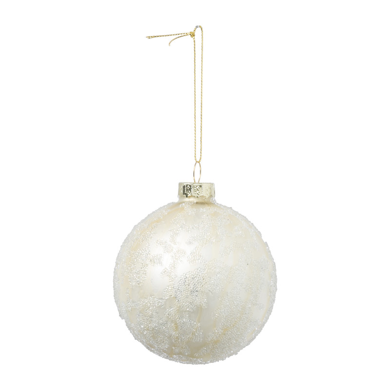 Kerstbal reliëf - wit/groen - 8 cm