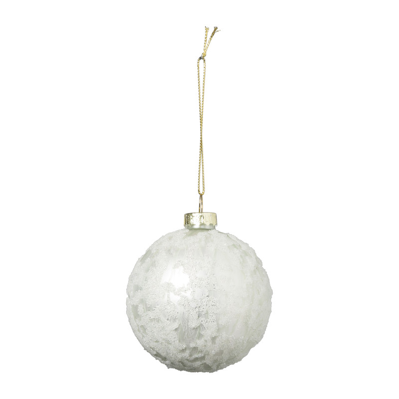 Kerstbal reliëf - wit/bruin - 8 cm