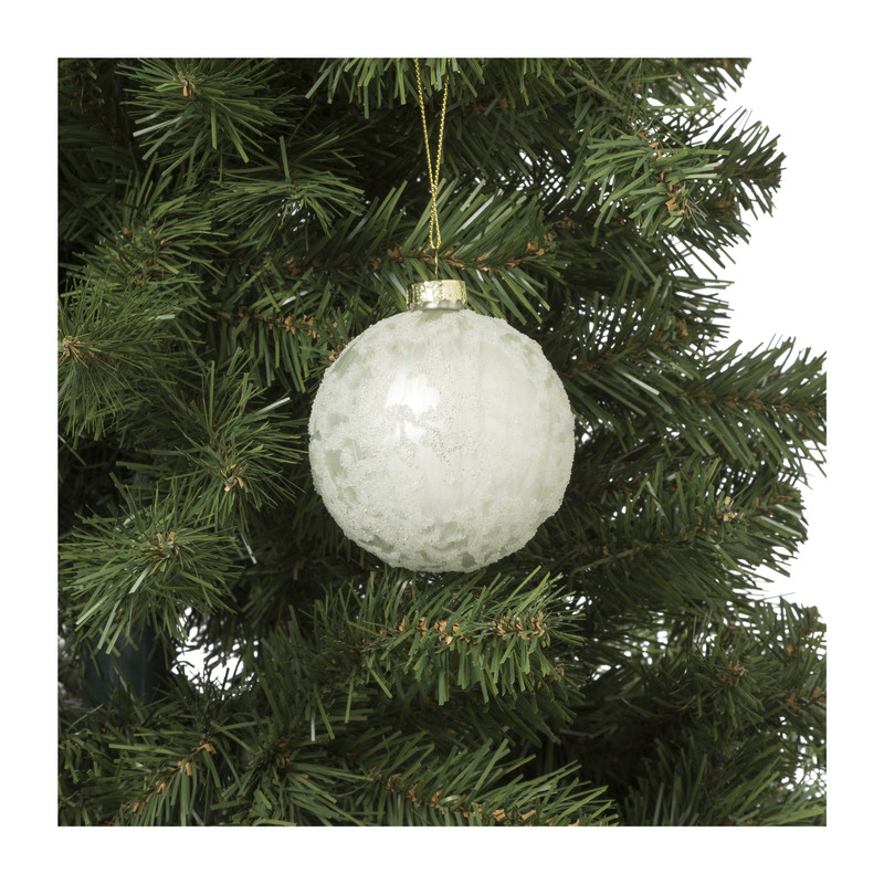 Kerstbal reliëf - wit/bruin - 8 cm