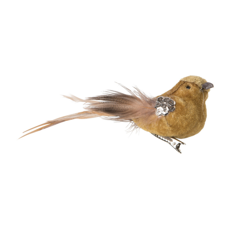 Vogel op clip - cognac