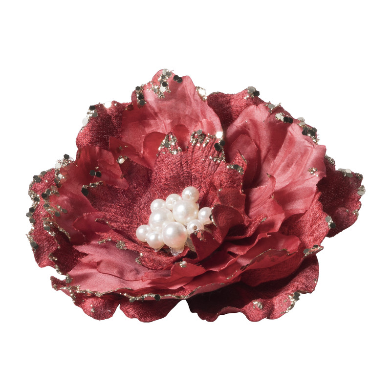 Kerstclip bloem - rood - 13x13 cm