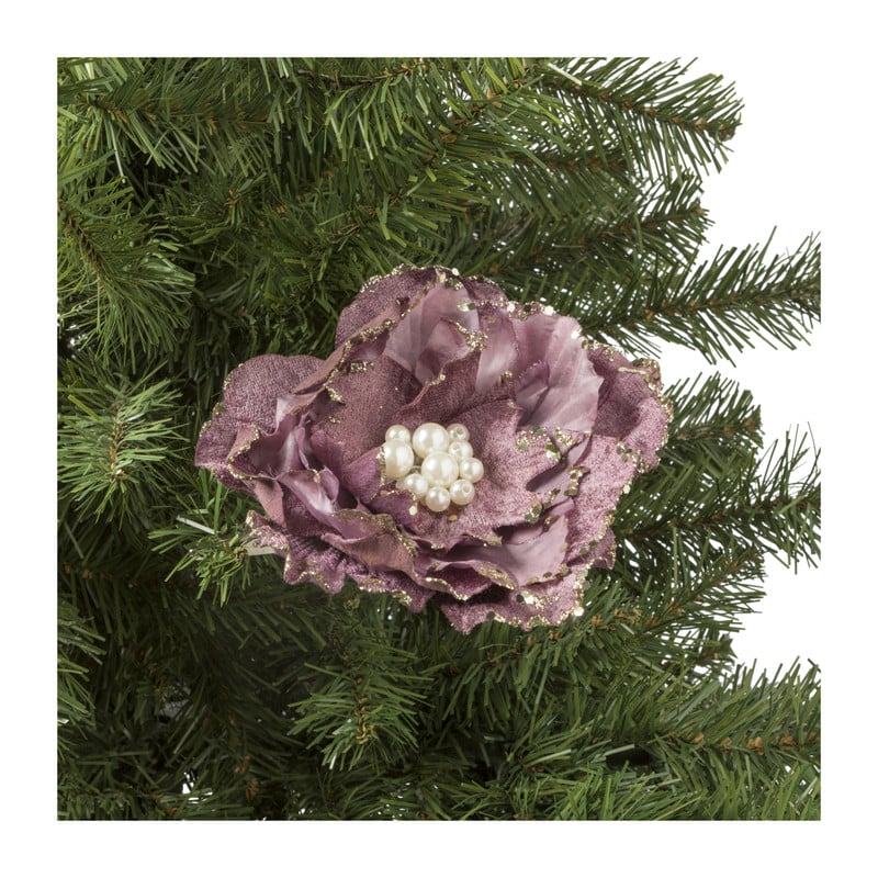 Kerstclip bloem - lila - 13x13 cm