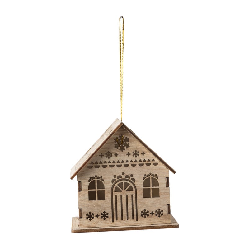 Kersthanger houten huisje - 8.5x6x8.3 cm  