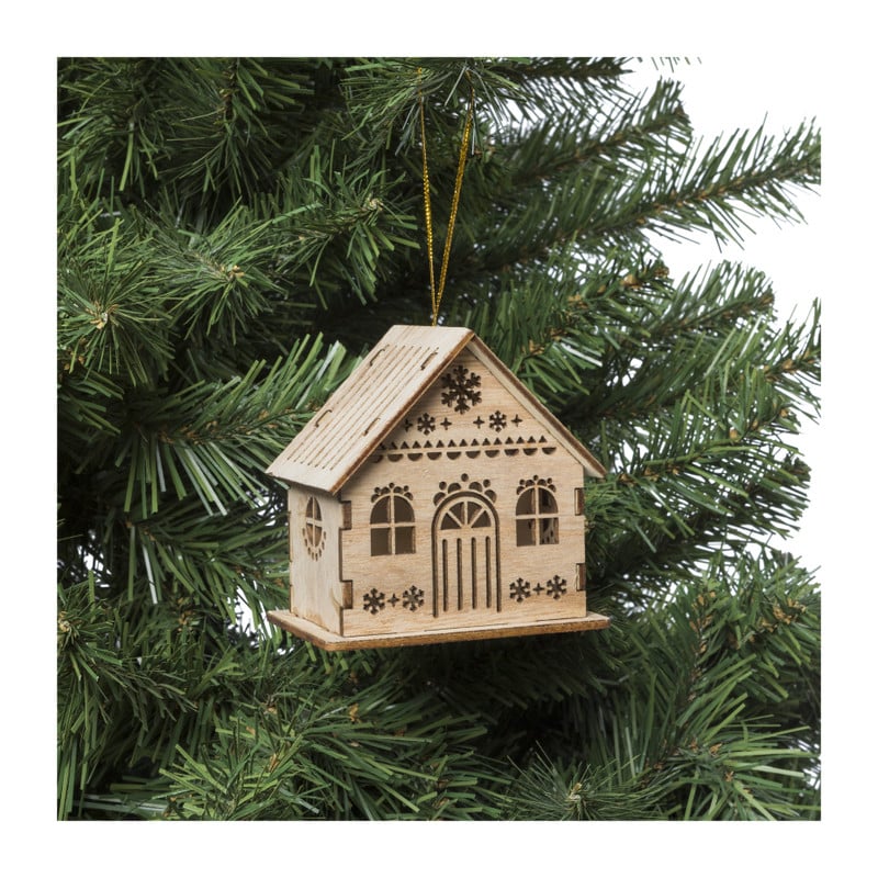 Kersthanger houten huisje - 8.5x6x8.3 cm  