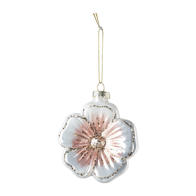 Kersthanger bloem - wit/roze - 8x9 cm