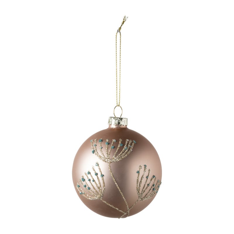 Kerstbal met bloemen - mat roze - ⌀8 cm 