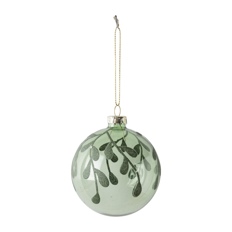 Kerstbal glitter blaadjes -  groen - ⌀8 cm 