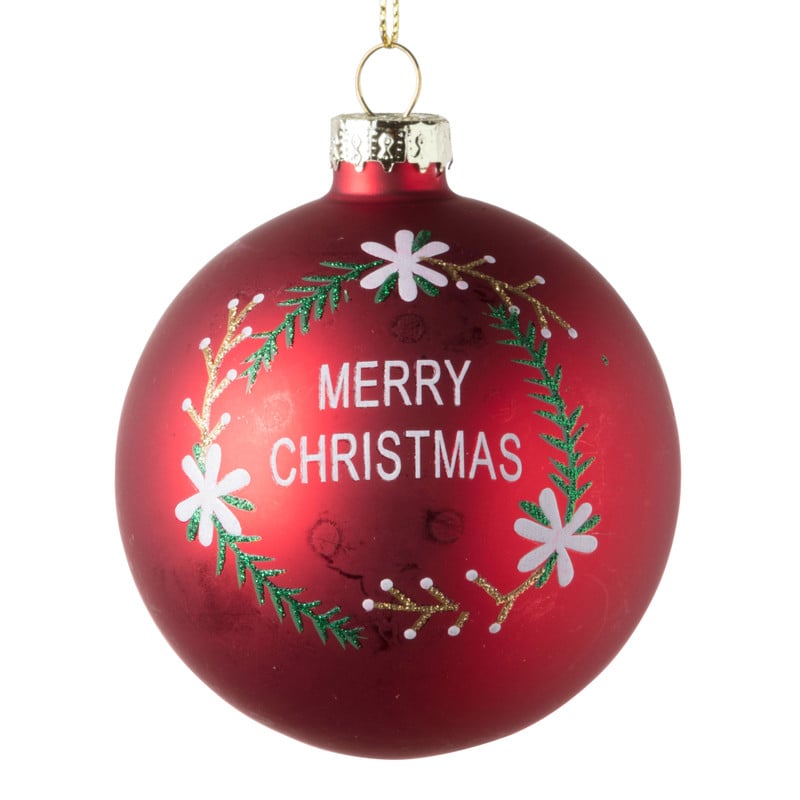Kerstbal merry christmas - rood - ⌀8 cm
