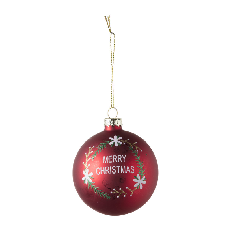 Kerstbal merry christmas - rood - ⌀8 cm