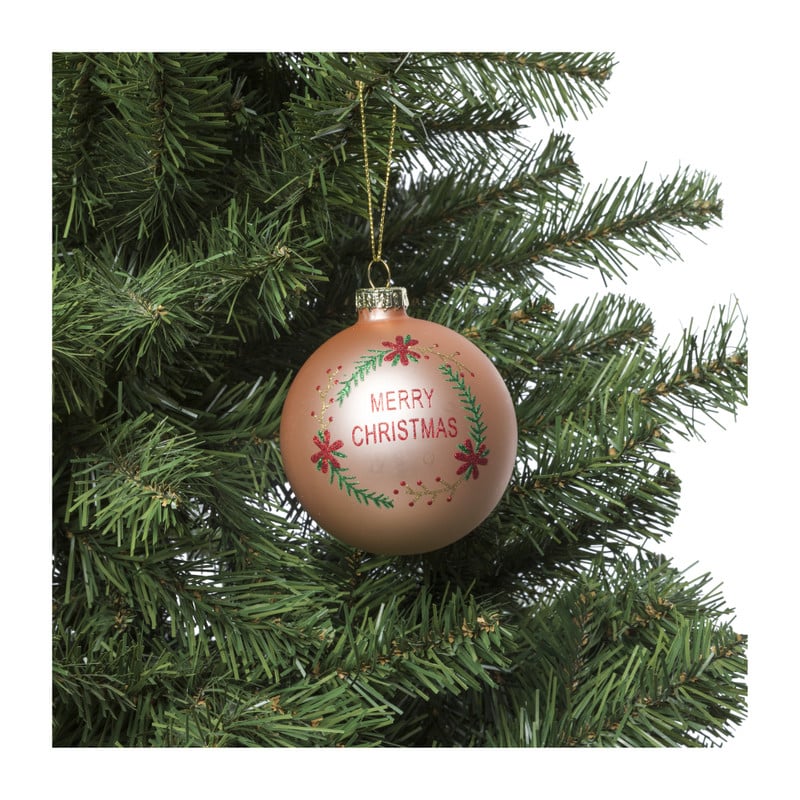 Kerstbal merry christmas - roze - ⌀8 cm