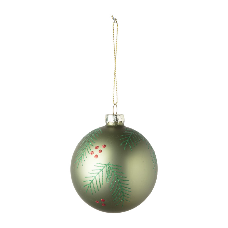 Kerstbal blaadjes - groen - ⌀8 cm