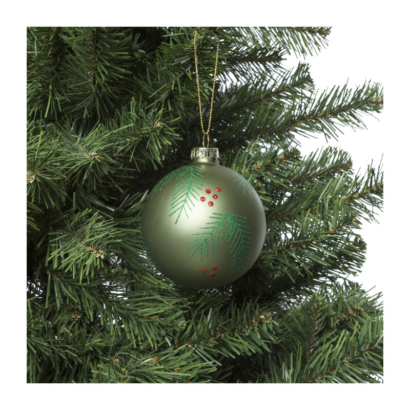 Kerstbal blaadjes - groen - ⌀8 cm