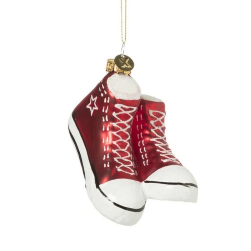Kersthanger sneakers rood - glas - 8.5x9.5x6 cm