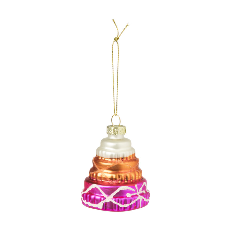 Kersthanger taart - roze/wit -ø5.7x6.8 cm