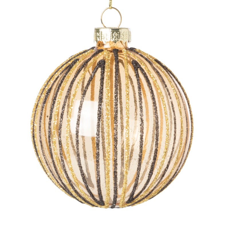 Kerstbal streep - goud met zwart -ø8 cm 