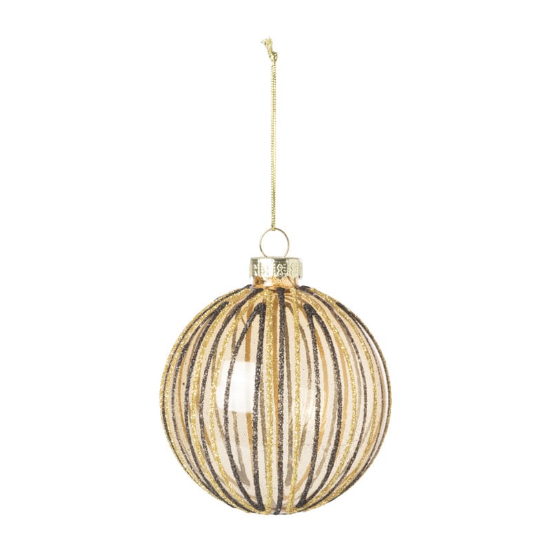 Kerstbal streep - goud met zwart -ø8 cm 