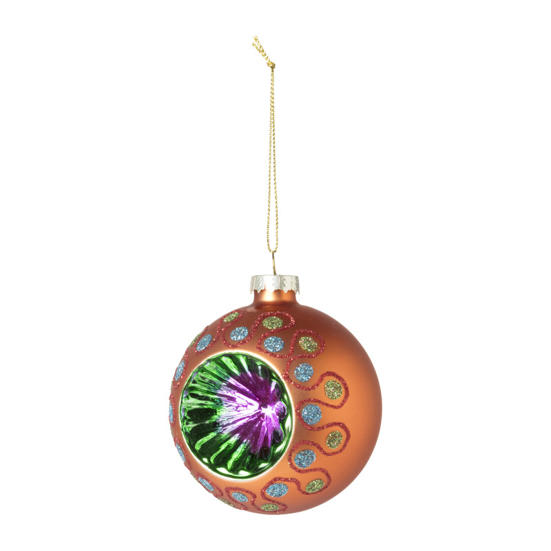 Kerstbal boho - oranje - ø8 cm