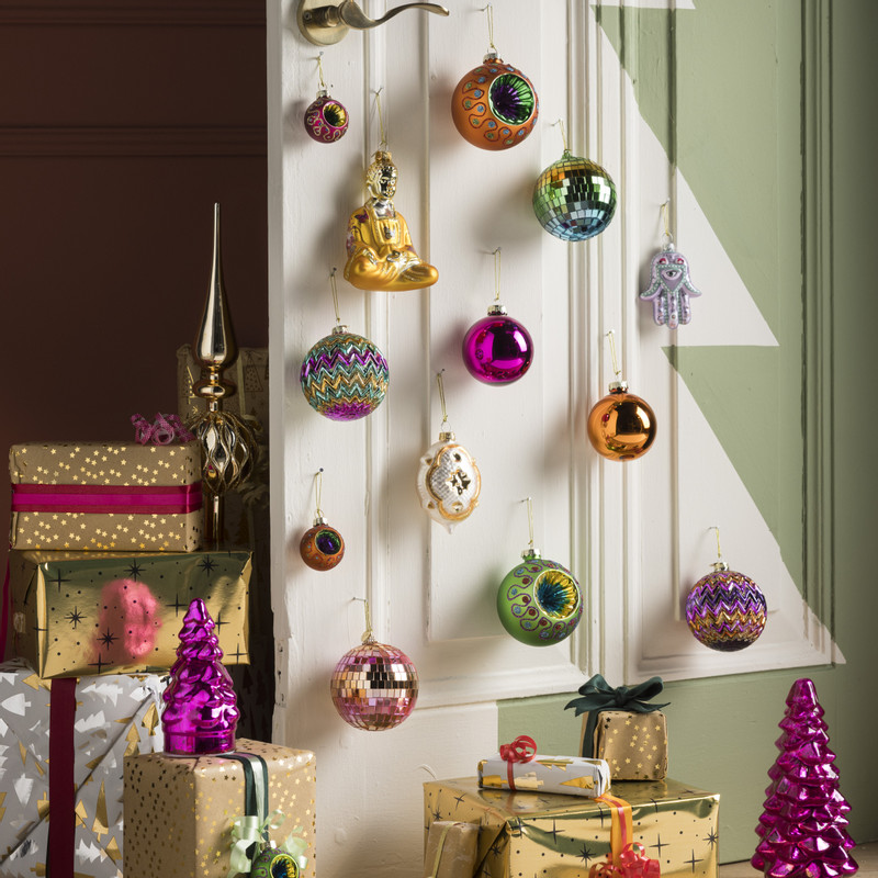 Kerstbal boho - oranje - ø8 cm