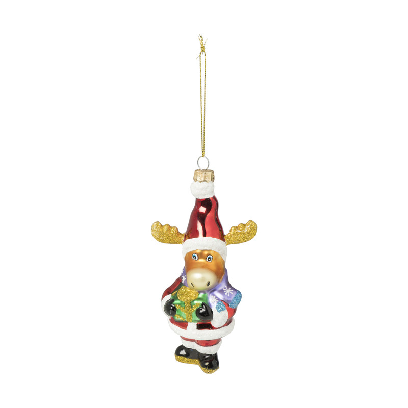 Kersthanger rendier santa - glas - 14.5x7.5x4.4 cm