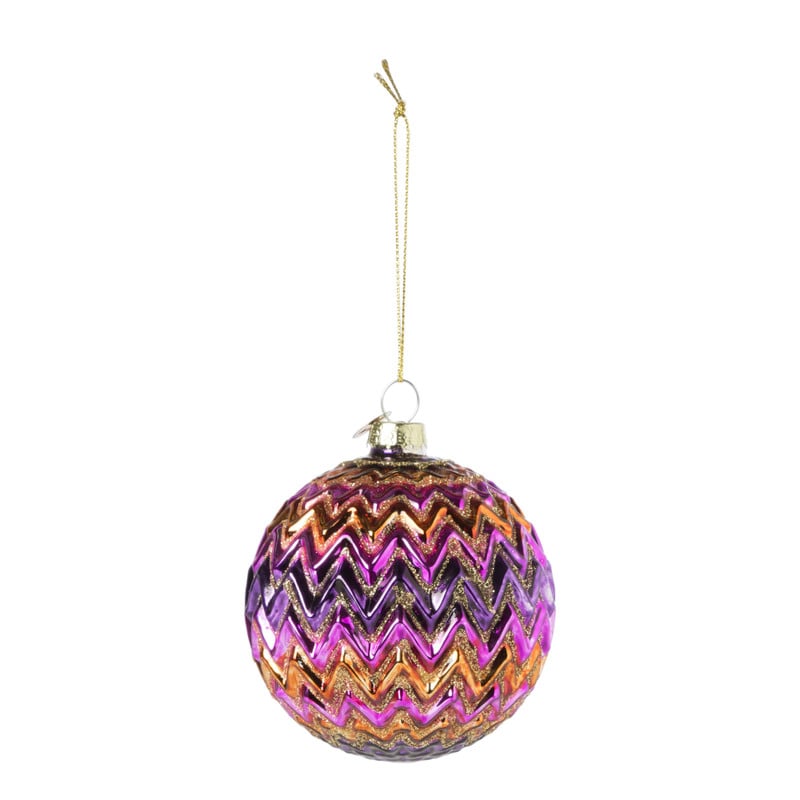 Kerstbal zigzag - diverse kleuren - ø8x8 cm