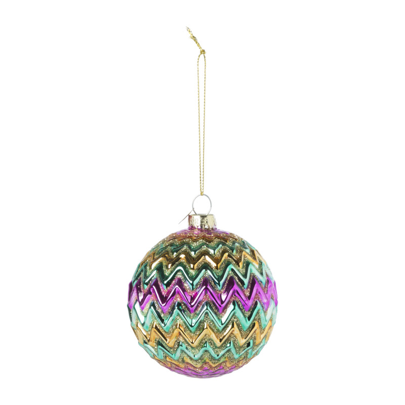 Kerstbal zigzag - diverse kleuren - ø8x8 cm