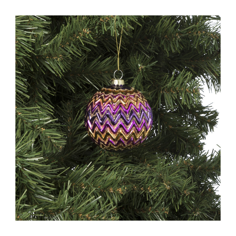 Kerstbal zigzag - diverse kleuren - ø8x8 cm