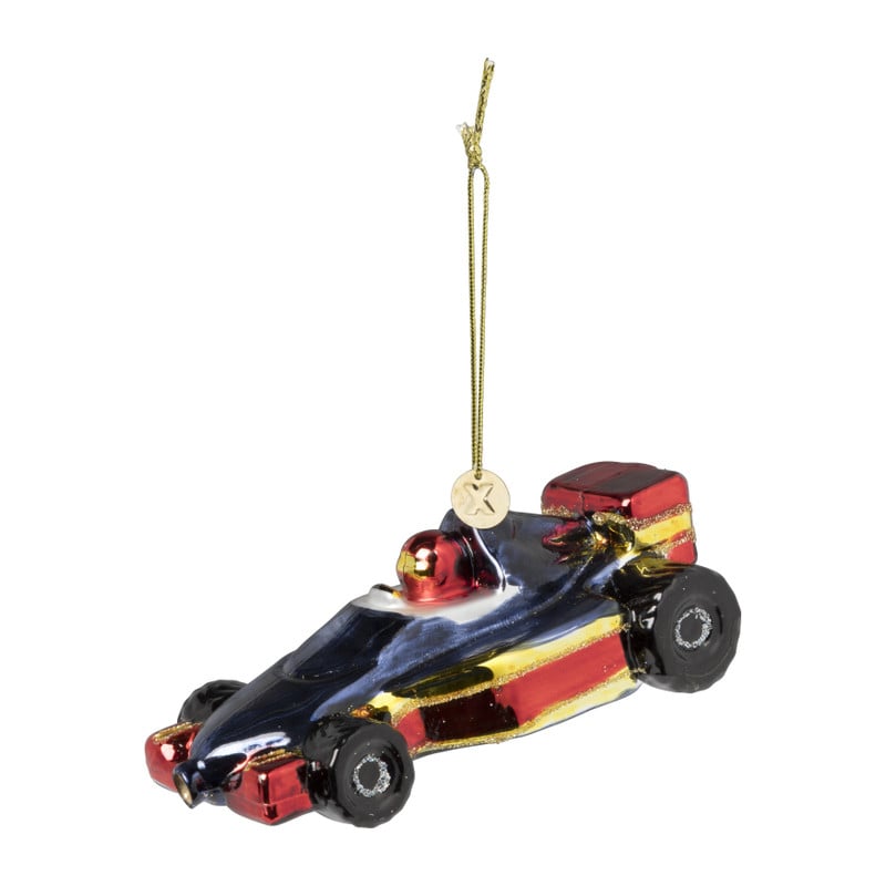 Kersthanger race auto - glas - 5x12x6.5 cm