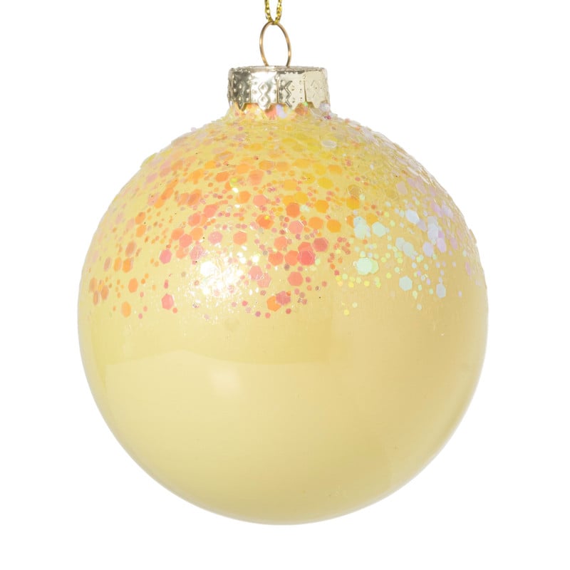 Kerstbal glitter - geel - ø8 cm