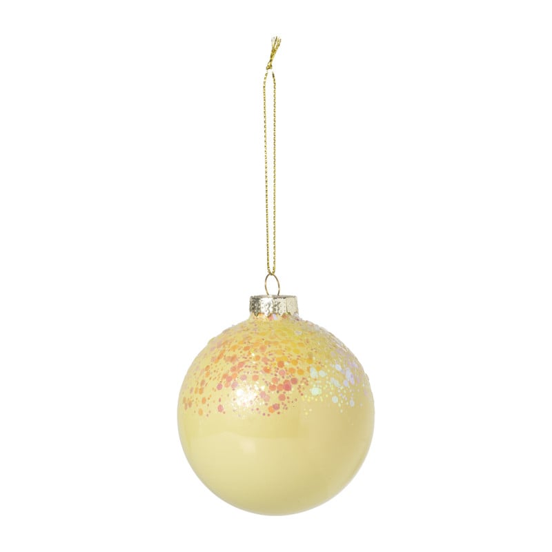 Kerstbal glitter - geel - ø8 cm