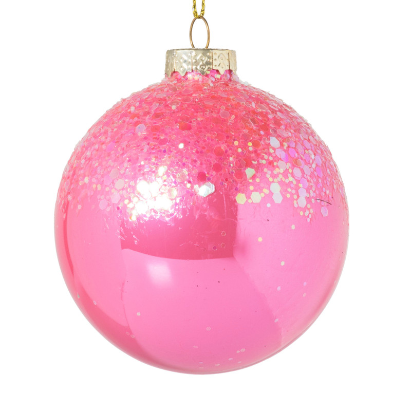 Kerstbal glitter - roze - ø8 cm