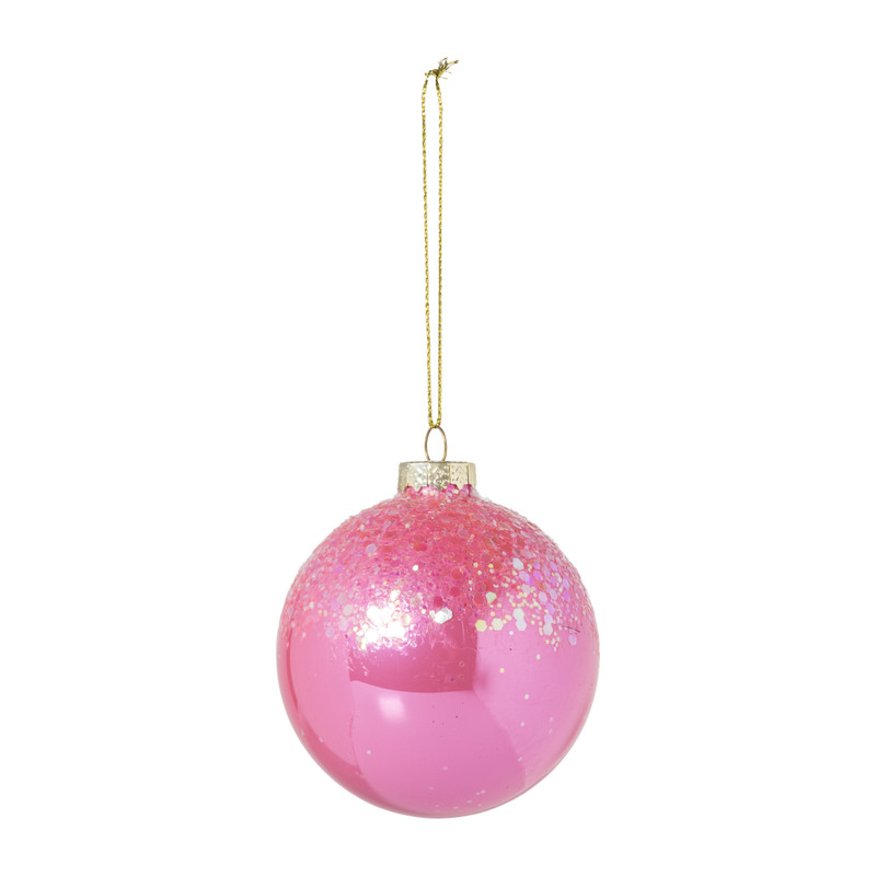 Kerstbal glitter - roze - ø8 cm