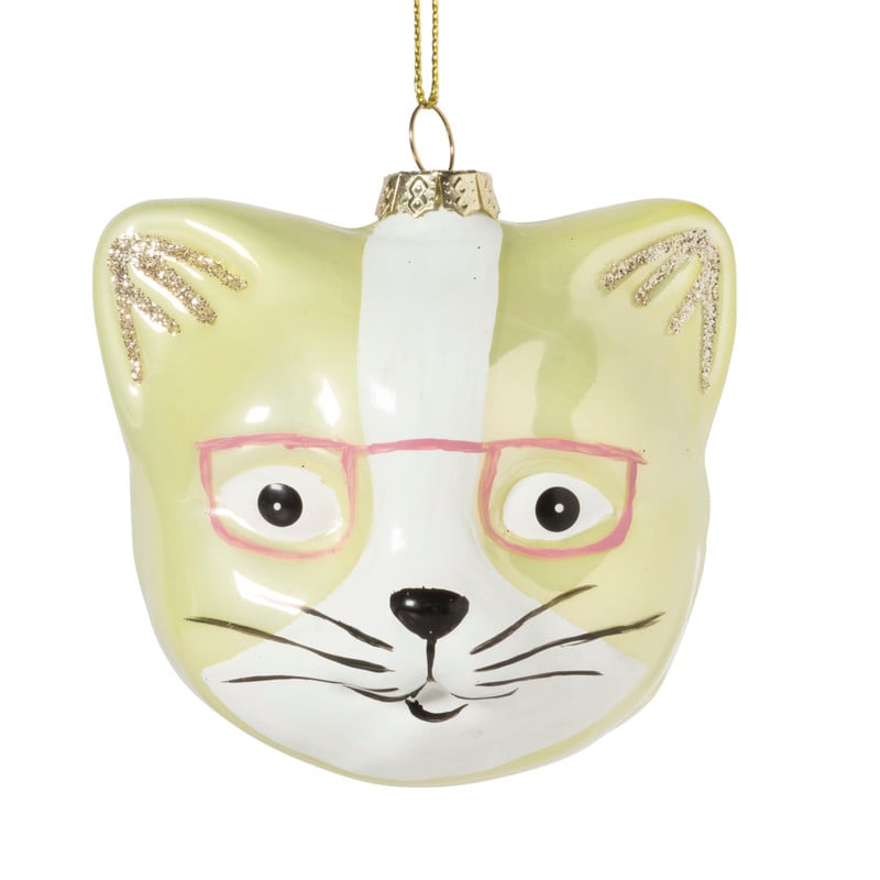 Kerstbal kat met bril - multikleur - 8x7.5x6.5 cm